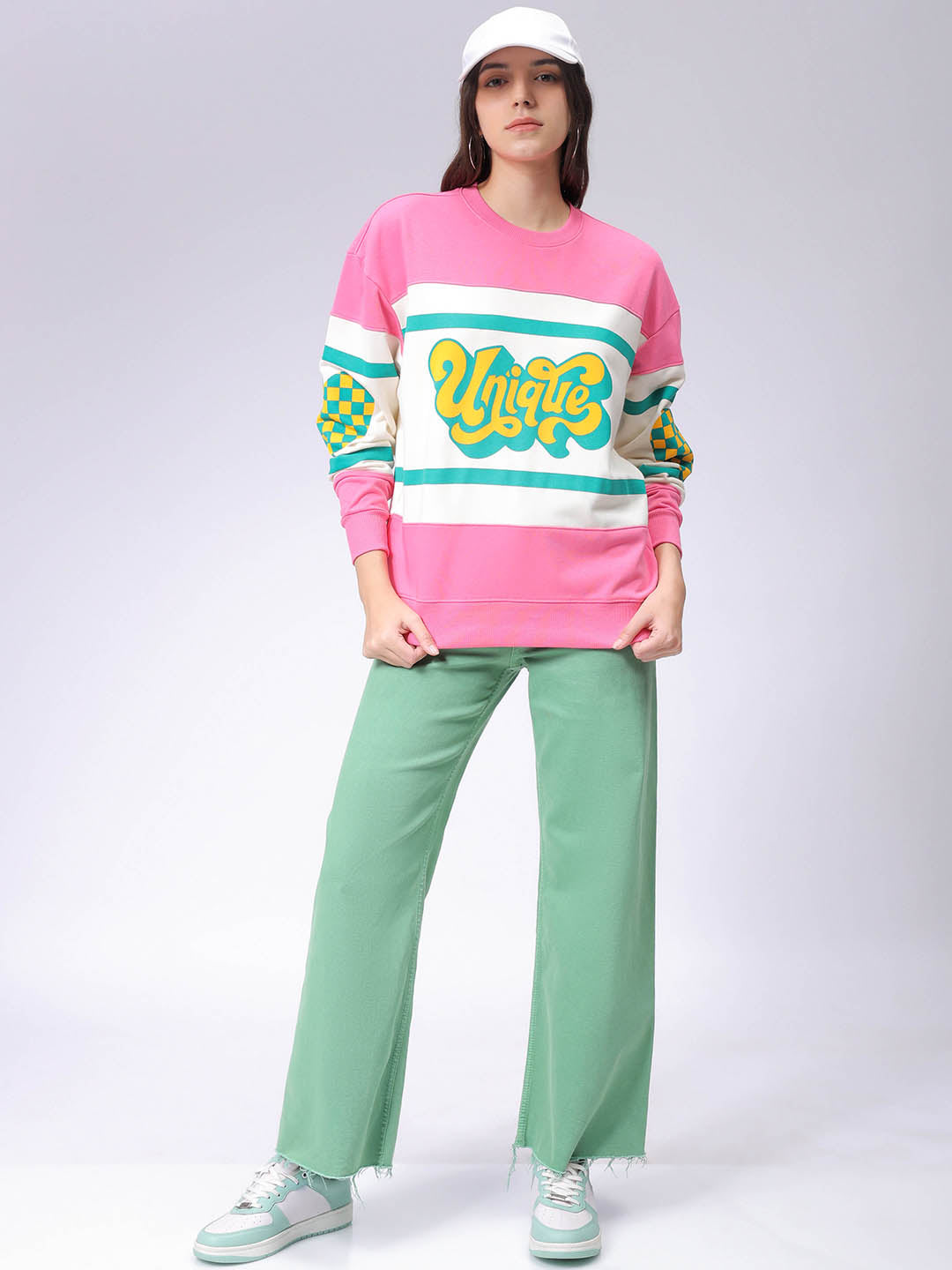 Women's Drop Shoulder Colourblocked Crew Neck Sweatshirt