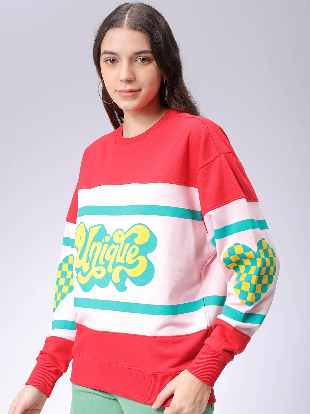 Women's Drop Shoulder Colourblocked Crew Neck Sweatshirt