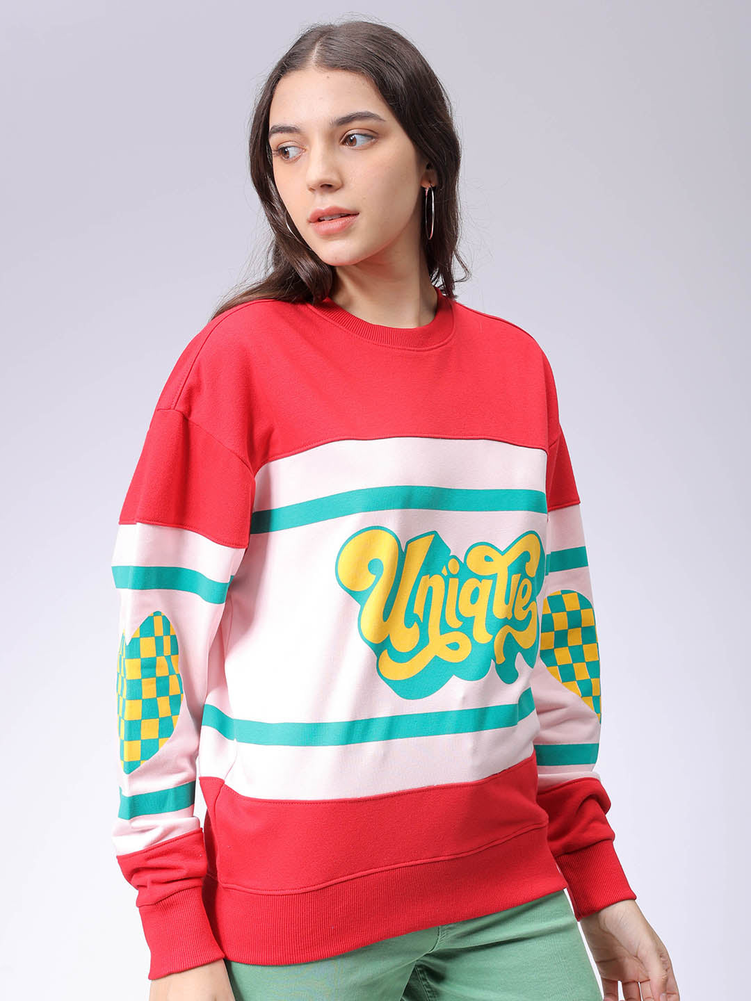 Women's Drop Shoulder Colourblocked Crew Neck Sweatshirt