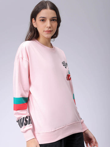 Women's Pink Boxy Fit Racing Oversized Sweatshirt