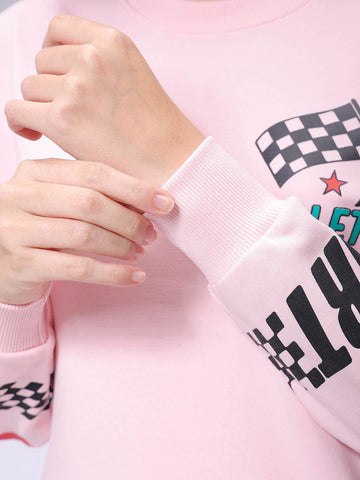 Women's Pink Boxy Fit Racing Oversized Sweatshirt