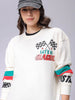 Women's White Boxy Fit Racing Oversized Sweatshirt