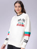 Women's White Boxy Fit Racing Oversized Sweatshirt