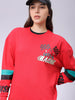 Women's Red Boxy Fit Racing Oversized Sweatshirt