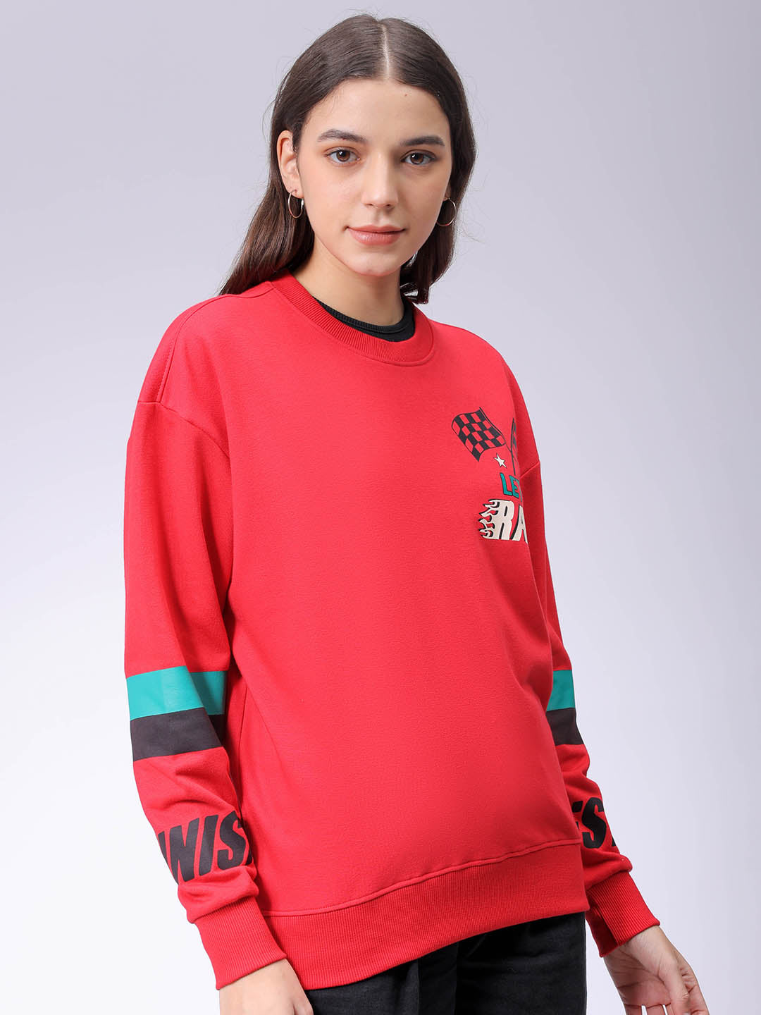 Women's Red Boxy Fit Racing Oversized Sweatshirt