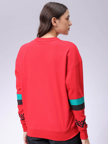 Women's Red Boxy Fit Racing Oversized Sweatshirt