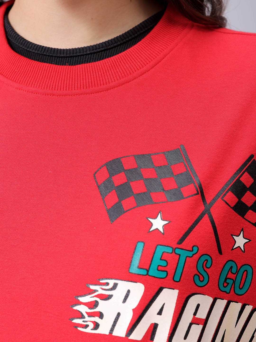 Women's Red Boxy Fit Racing Oversized Sweatshirt