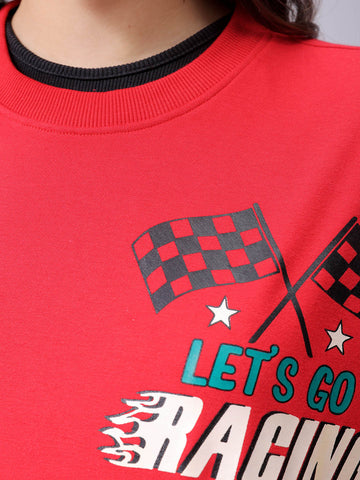 Women's Red Boxy Fit Racing Oversized Sweatshirt
