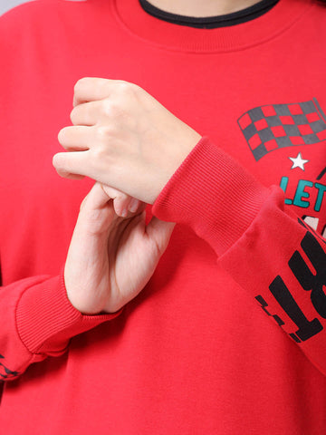 Women's Red Boxy Fit Racing Oversized Sweatshirt