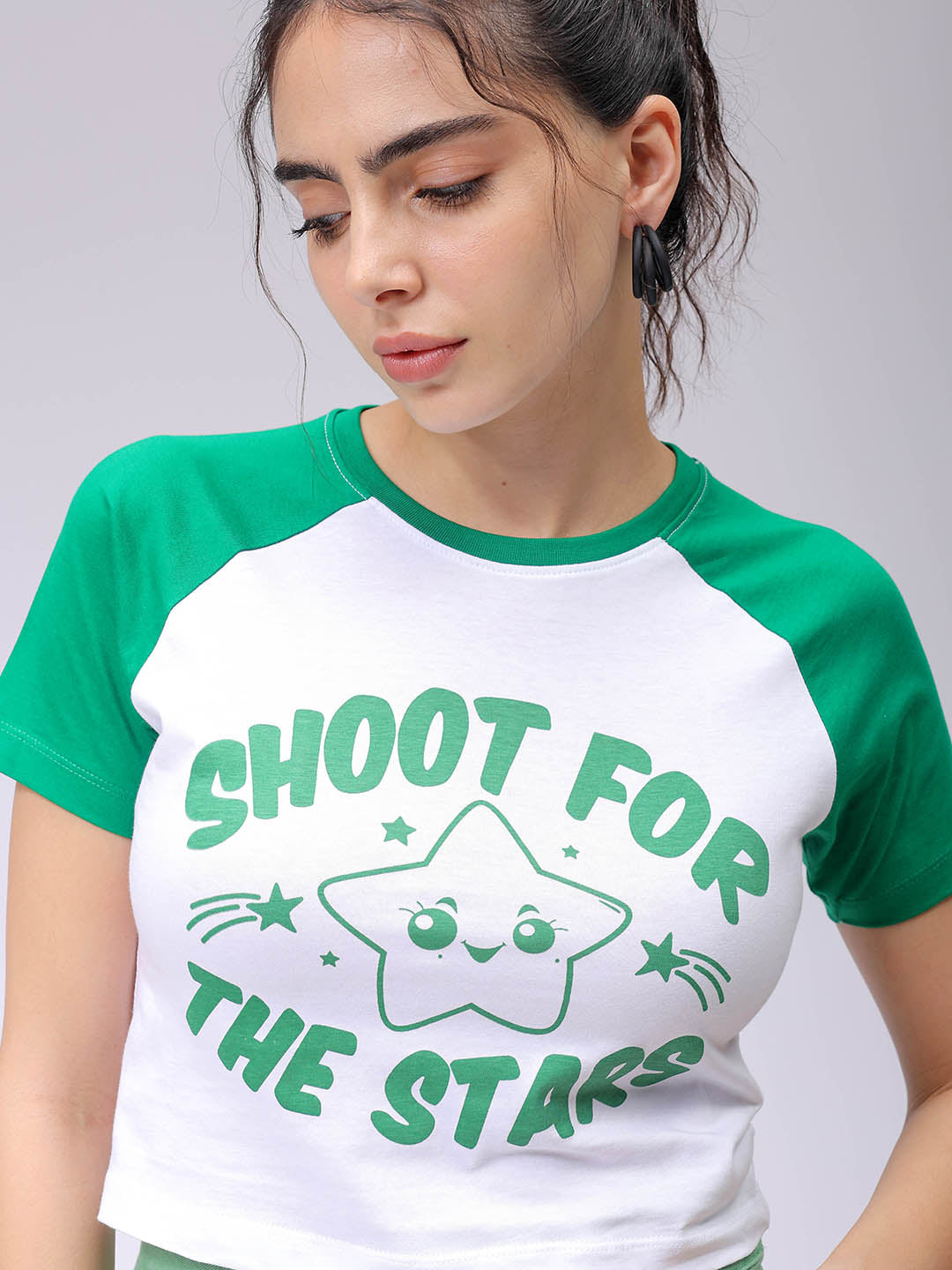 Women's White Slim Fit Graphic Baseball T-Shirt