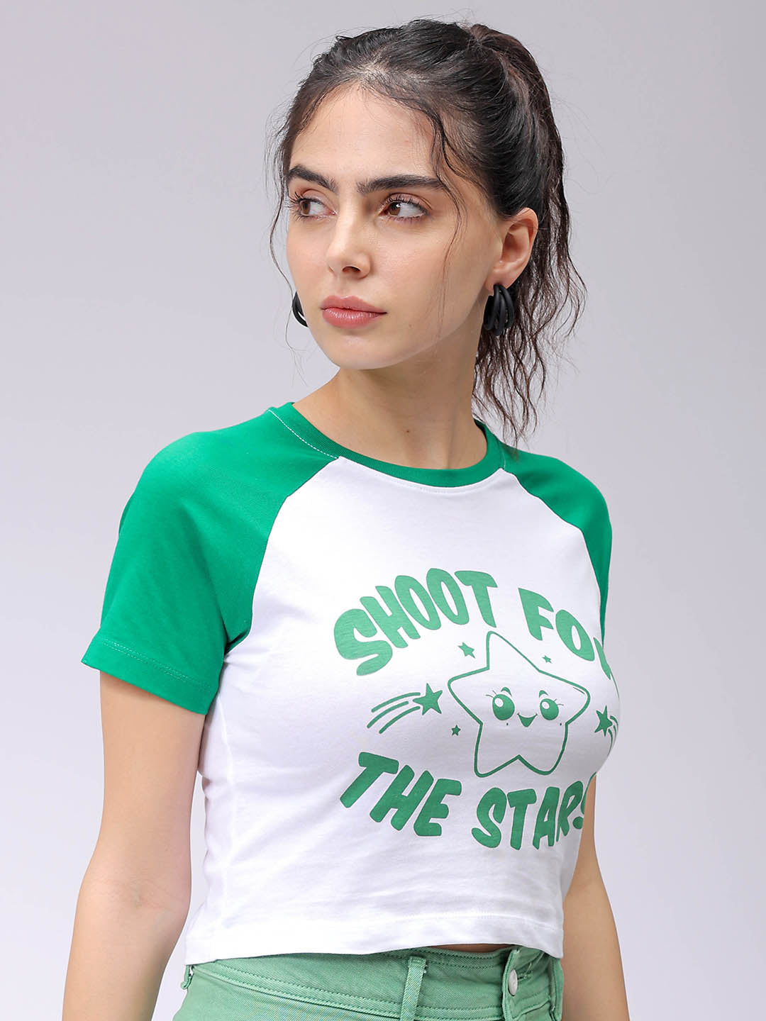 Women's White Slim Fit Graphic Baseball T-Shirt