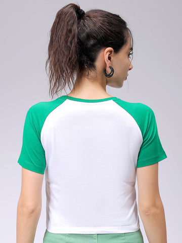 Women's White Slim Fit Graphic Baseball T-Shirt
