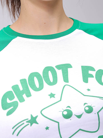 Women's White Slim Fit Graphic Baseball T-Shirt