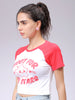 Women's White Slim Fit Typographic Baseball T-Shirt