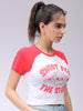 Women's White Slim Fit Typographic Baseball T-Shirt
