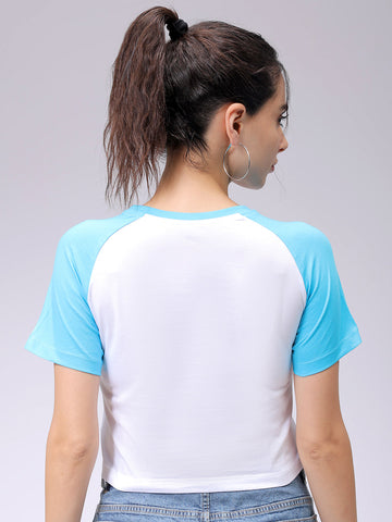 Women's White Slim Fit Graphic Baseball T-Shirt