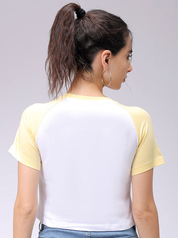 Women's White Slim Fit Graphic Baseball T-Shirt