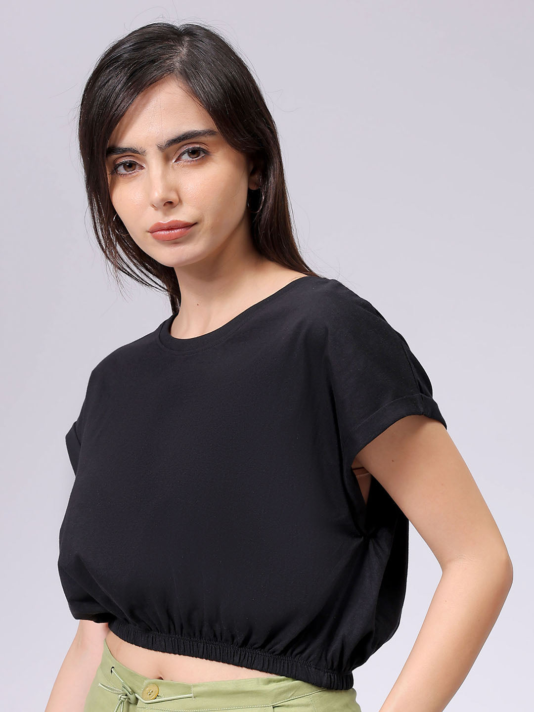 Women's Black Regular Fit Solid Top