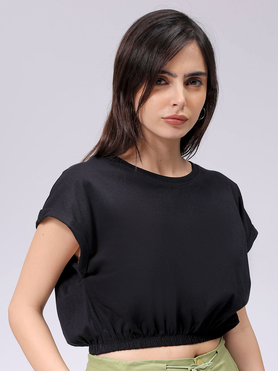 Women's Black Regular Fit Solid Top