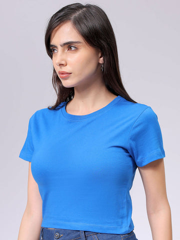 Women's Slim Fit Solid Cropped Crew Neck Tshirt