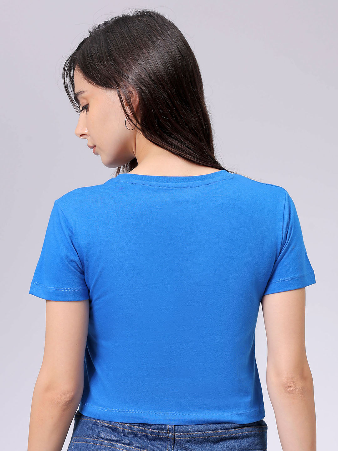 Women's Slim Fit Solid Cropped Crew Neck Tshirt