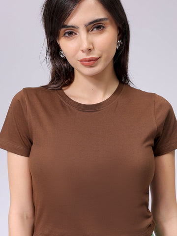Women's Slim Fit Solid Cropped Crew Neck Tshirt