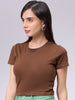 Women's Slim Fit Solid Cropped Crew Neck Tshirt