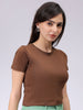 Women's Slim Fit Solid Cropped Crew Neck Tshirt
