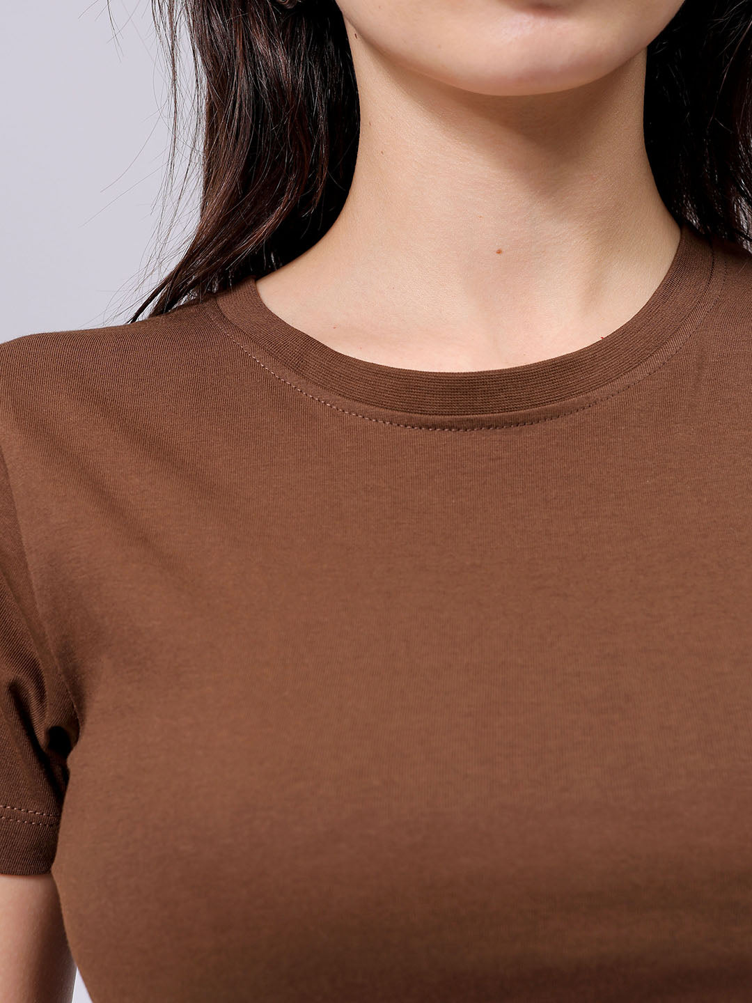 Women's Slim Fit Solid Cropped Crew Neck Tshirt