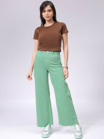 Women's Slim Fit Solid Cropped Crew Neck Tshirt