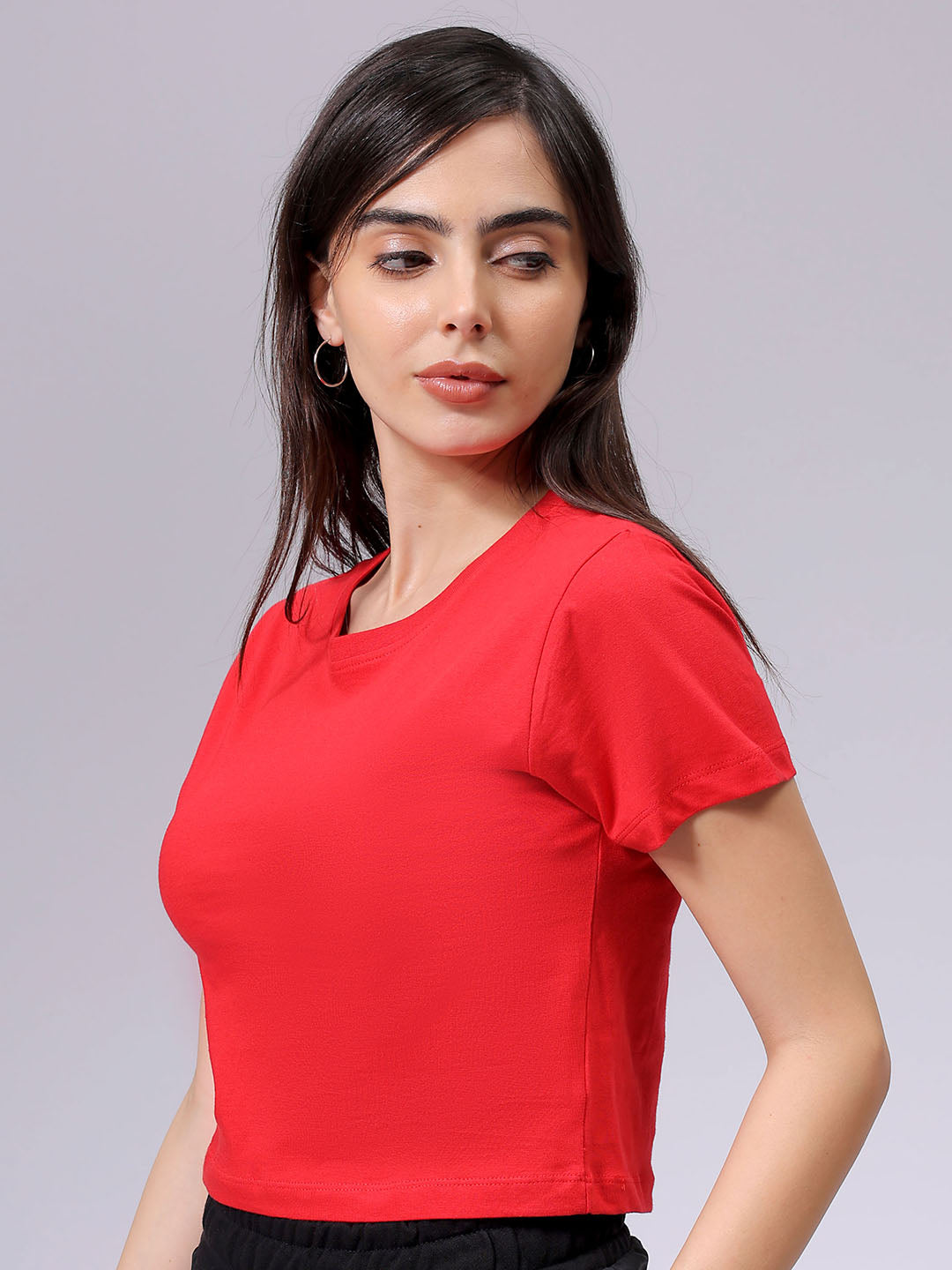 Women's Slim Fit Solid Cropped Crew Neck Tshirt