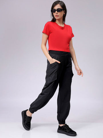 Women's Slim Fit Solid Cropped Crew Neck Tshirt