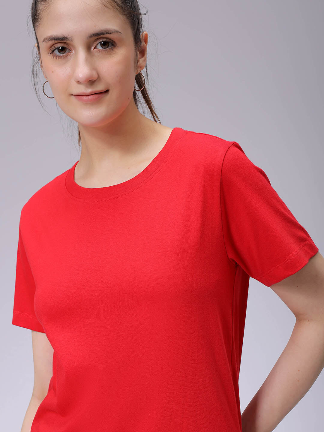 Women's Red Regular Fit Solid T-Shirt