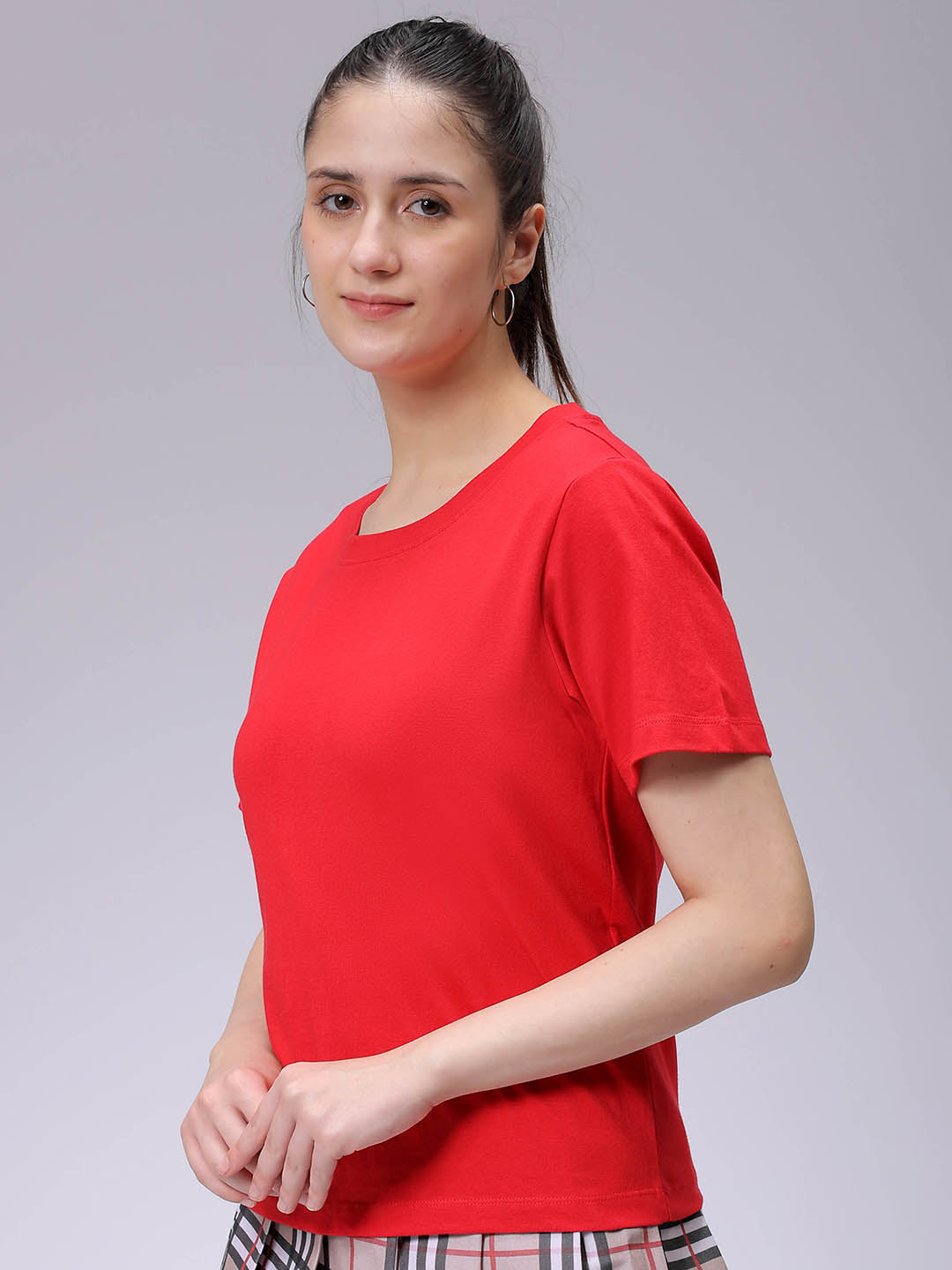 Women's Red Regular Fit Solid T-Shirt