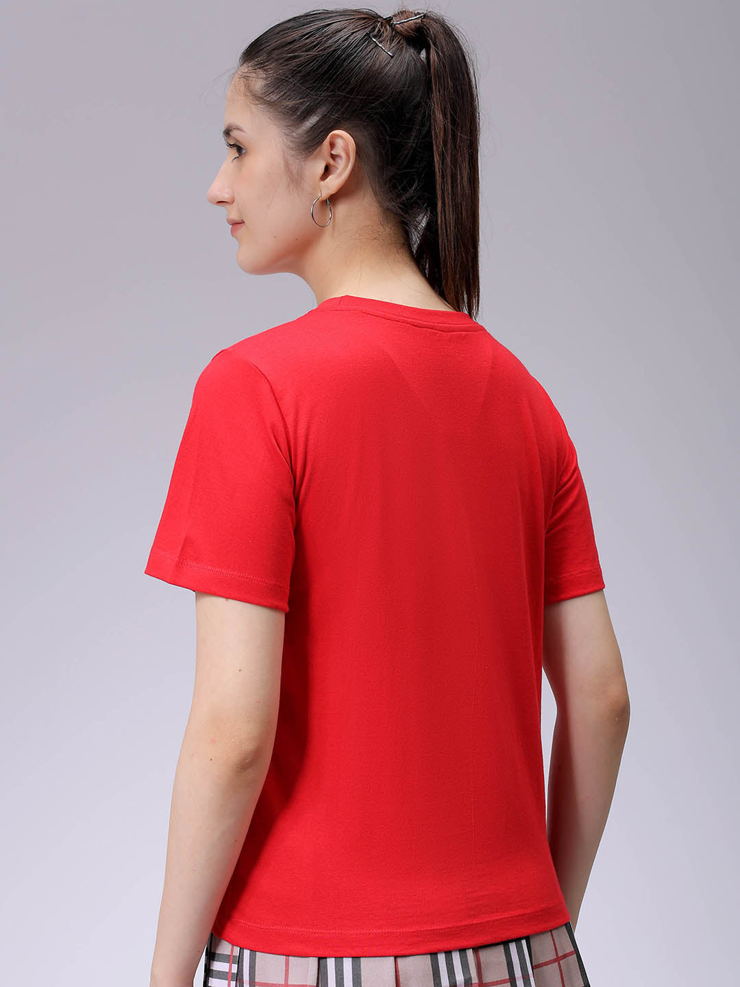 Women's Red Regular Fit Solid T-Shirt