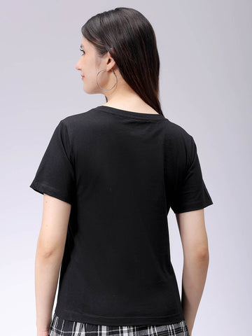 Women's Black Regular Fit Solid T-Shirt