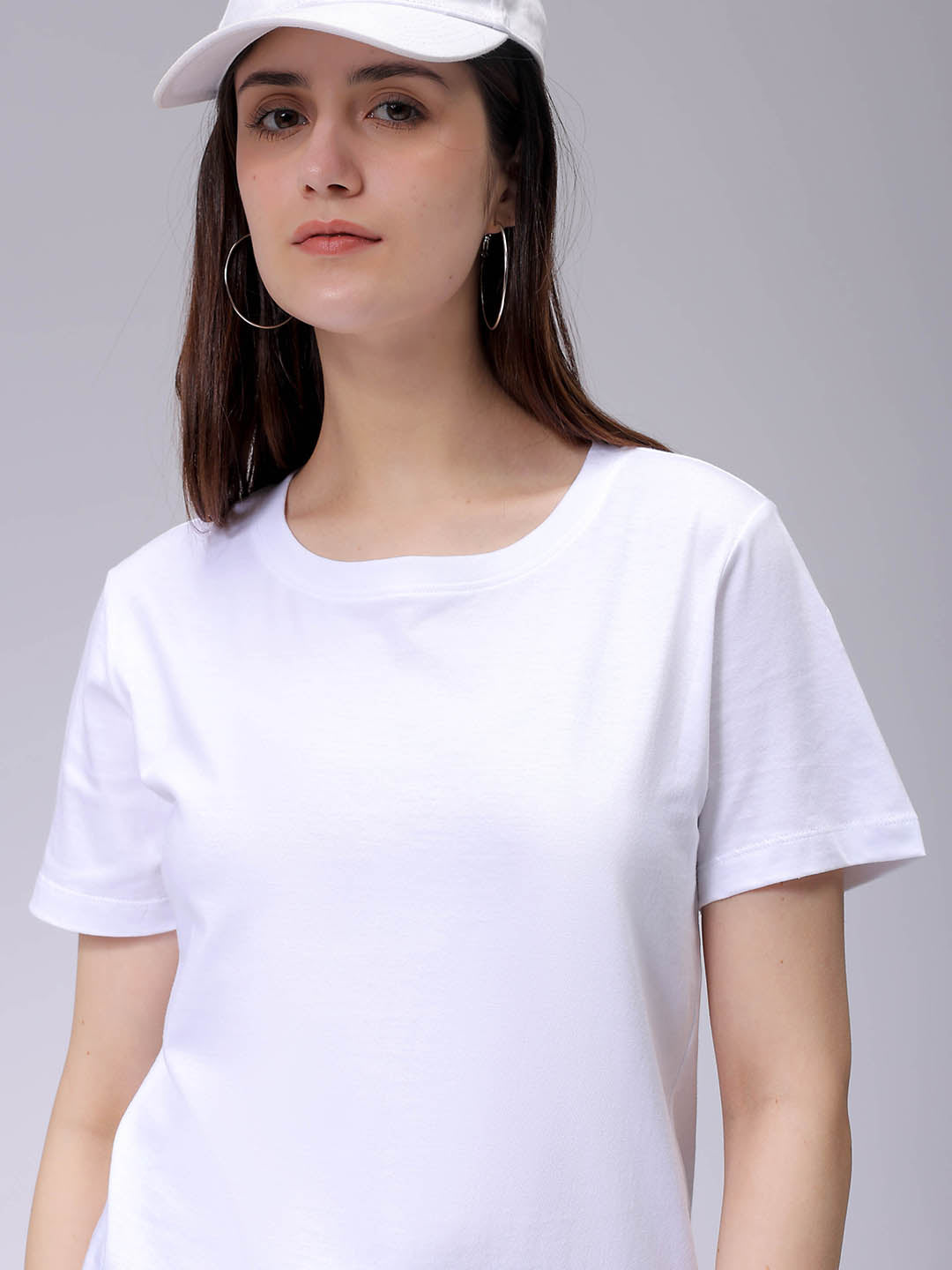Women's White Regular Fit Solid T-Shirt