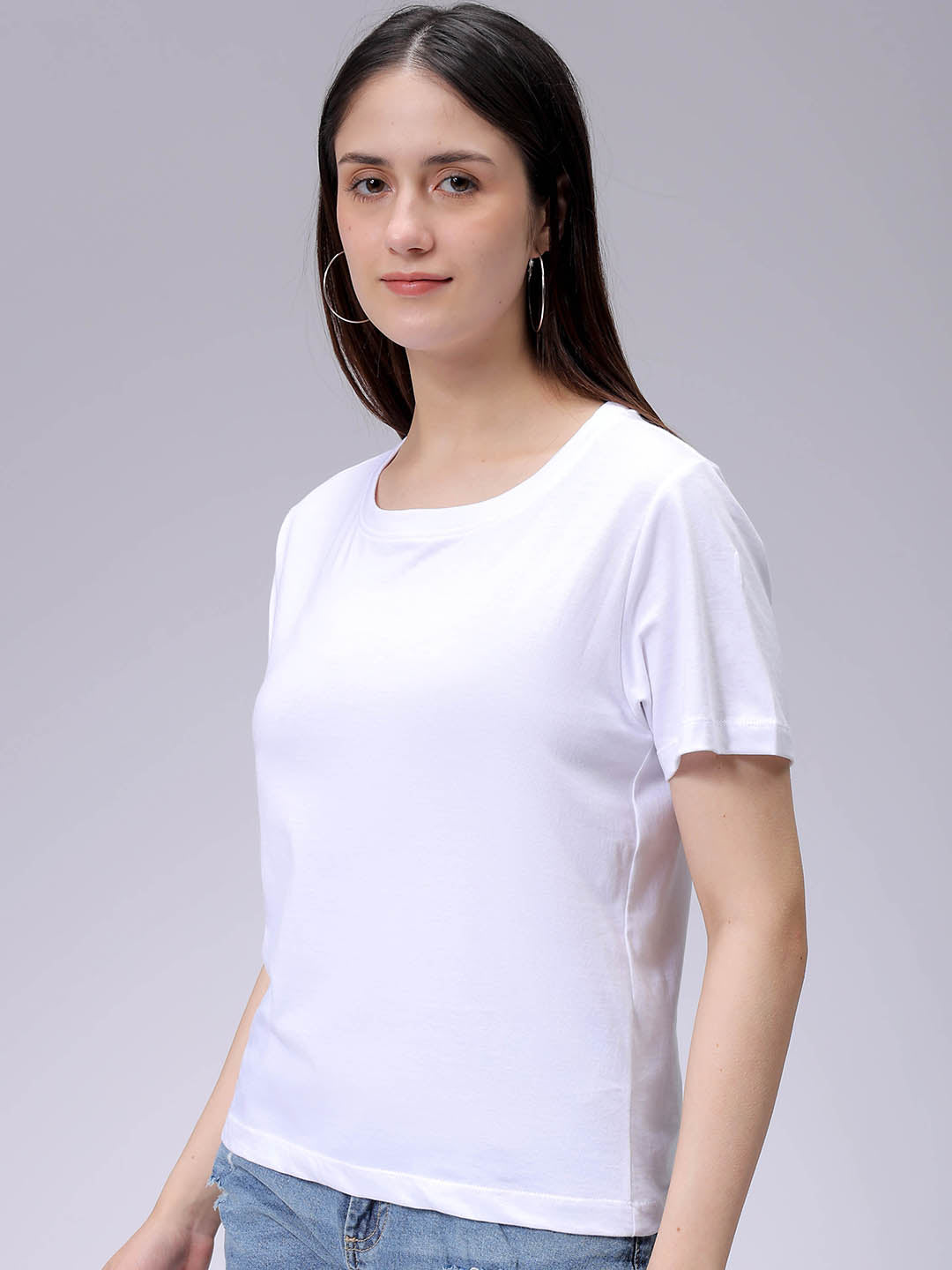 Women's White Regular Fit Solid T-Shirt