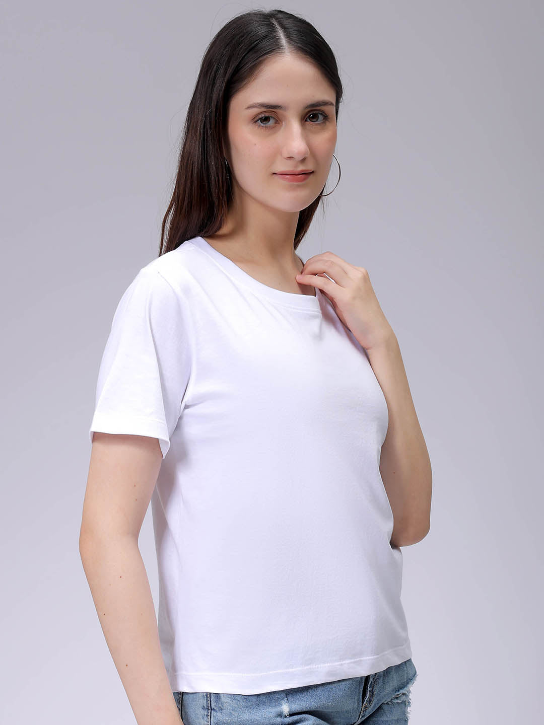 Women's White Regular Fit Solid T-Shirt