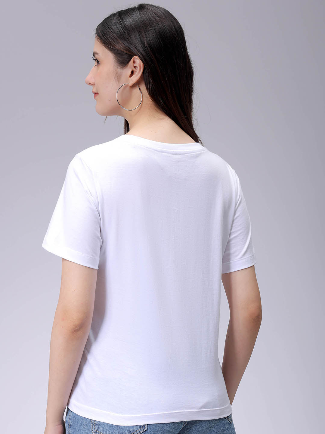 Women's White Regular Fit Solid T-Shirt