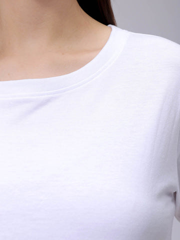 Women's White Regular Fit Solid T-Shirt