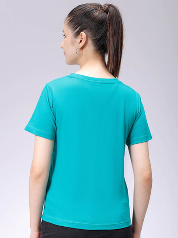 Women's Teal Regular Fit Solid T-Shirt