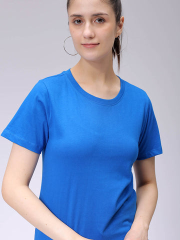 Women's Cobalt Regular Fit Solid T-Shirt