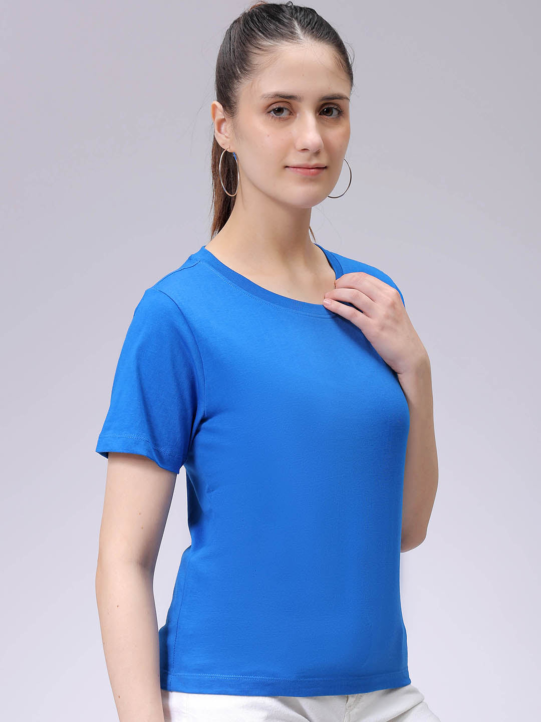 Women's Cobalt Regular Fit Solid T-Shirt