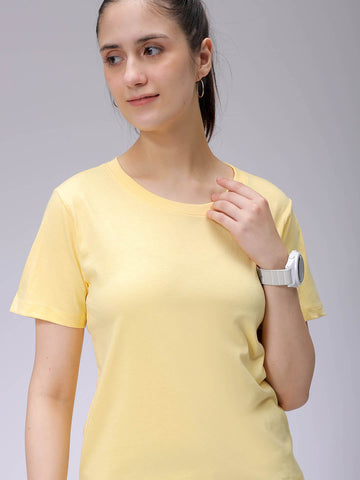 Women's Yellow Regular Fit Solid T-Shirt