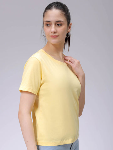 Women's Yellow Regular Fit Solid T-Shirt