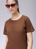 Women's Brown Regular Fit Solid T-Shirt