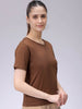 Women's Brown Regular Fit Solid T-Shirt