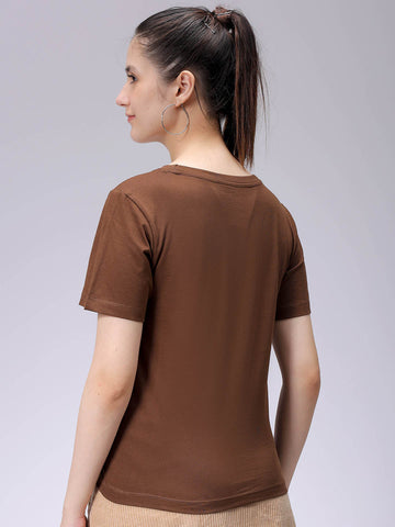 Women's Brown Regular Fit Solid T-Shirt