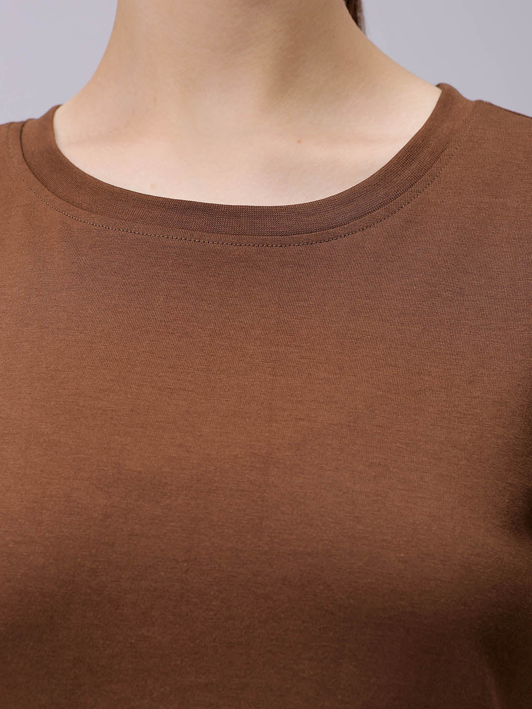 Women's Brown Regular Fit Solid T-Shirt